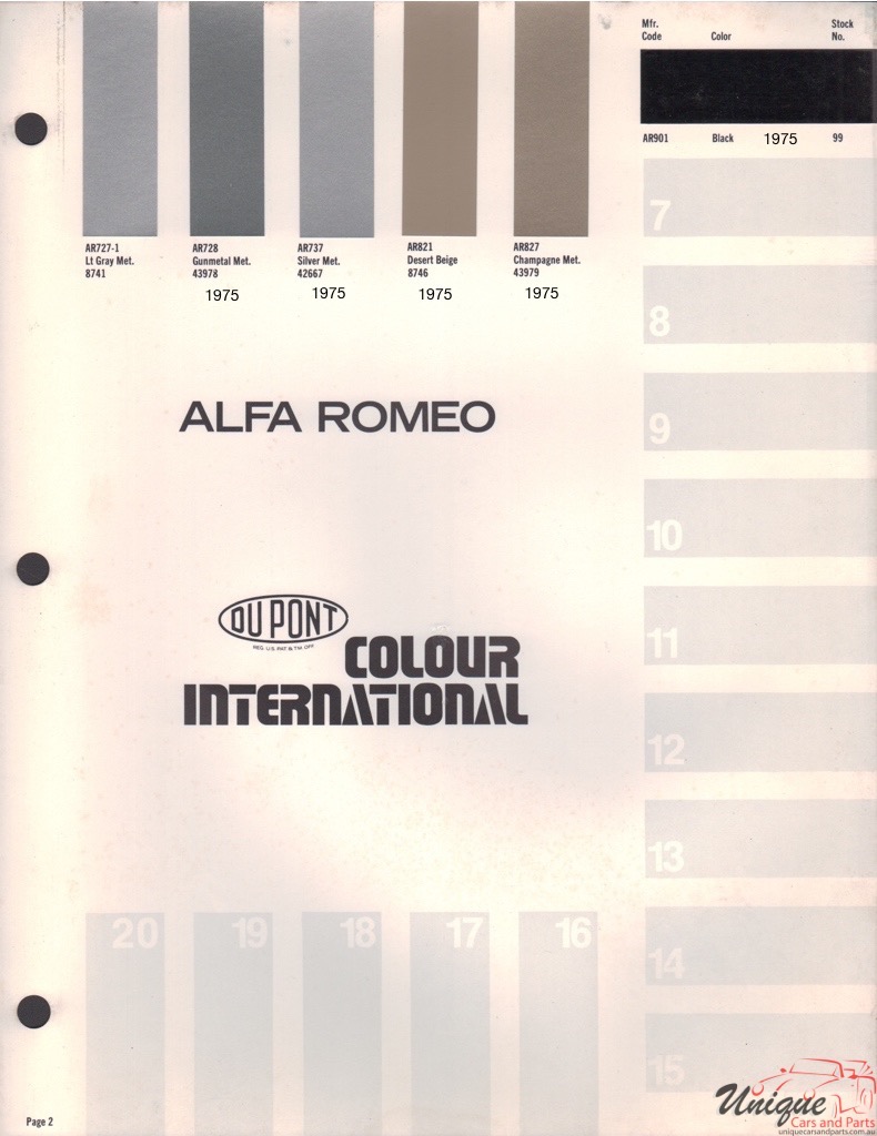 1975 Alfa-Romeo International DuPont 2 Paint Charts